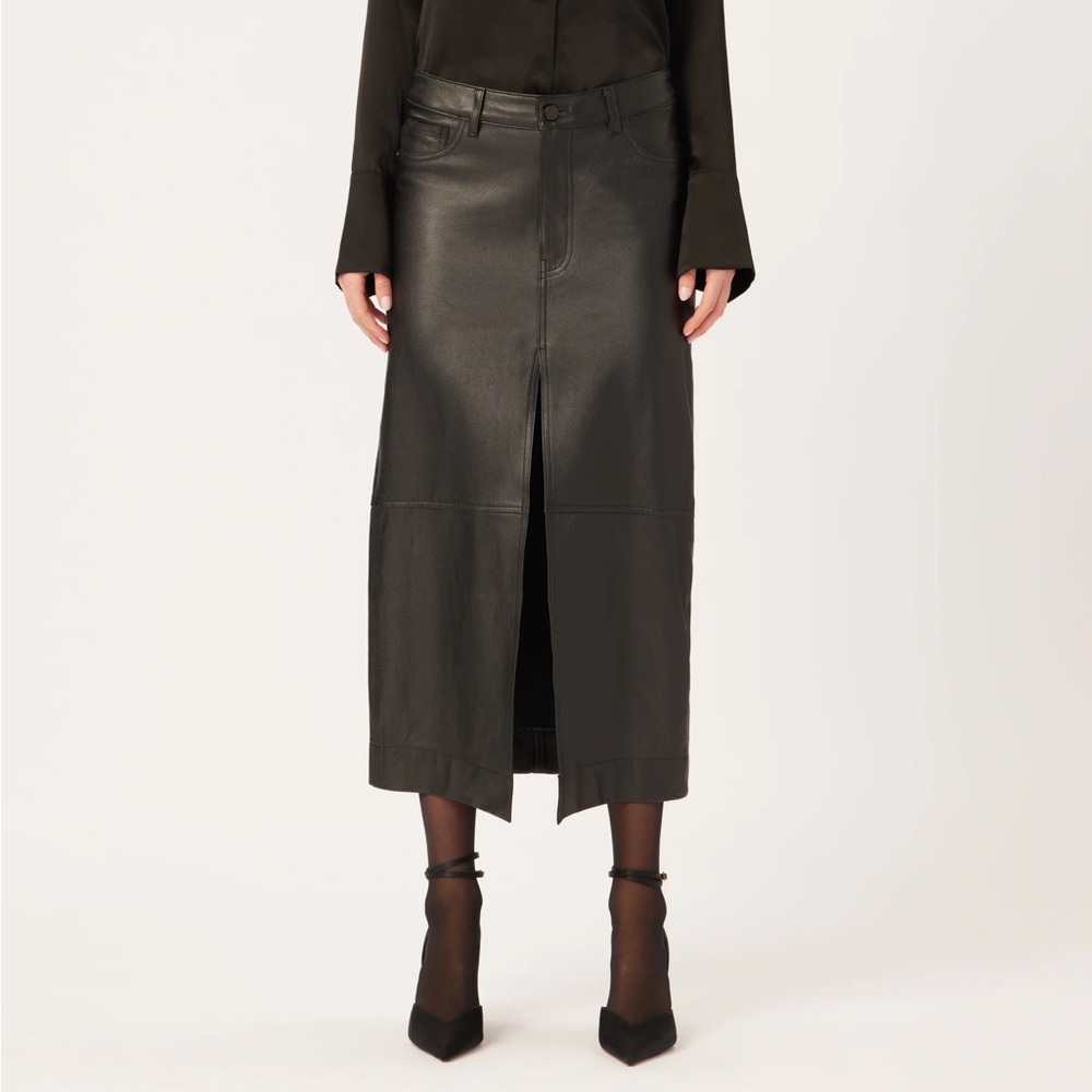 NWT DL1961 Asra Genuine Leather Maxi Skirt in Obsidian - size 26